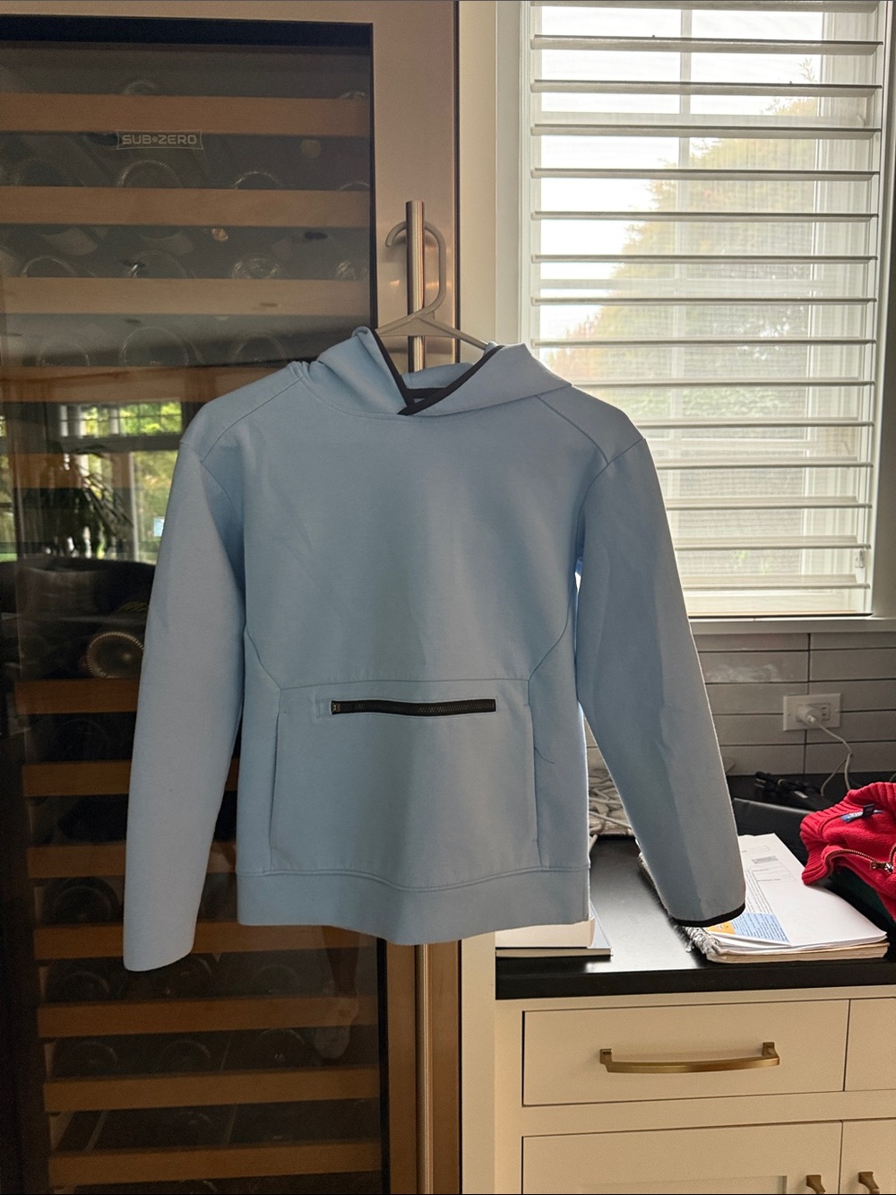DSG Light Blue kids Crewneck Hooded Sweater with Black Trim